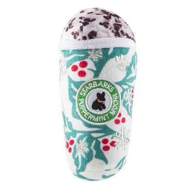 Haute Diggity Dog Starbarks Puppermint Mocha Holly Print Cup Plush Dog Toy