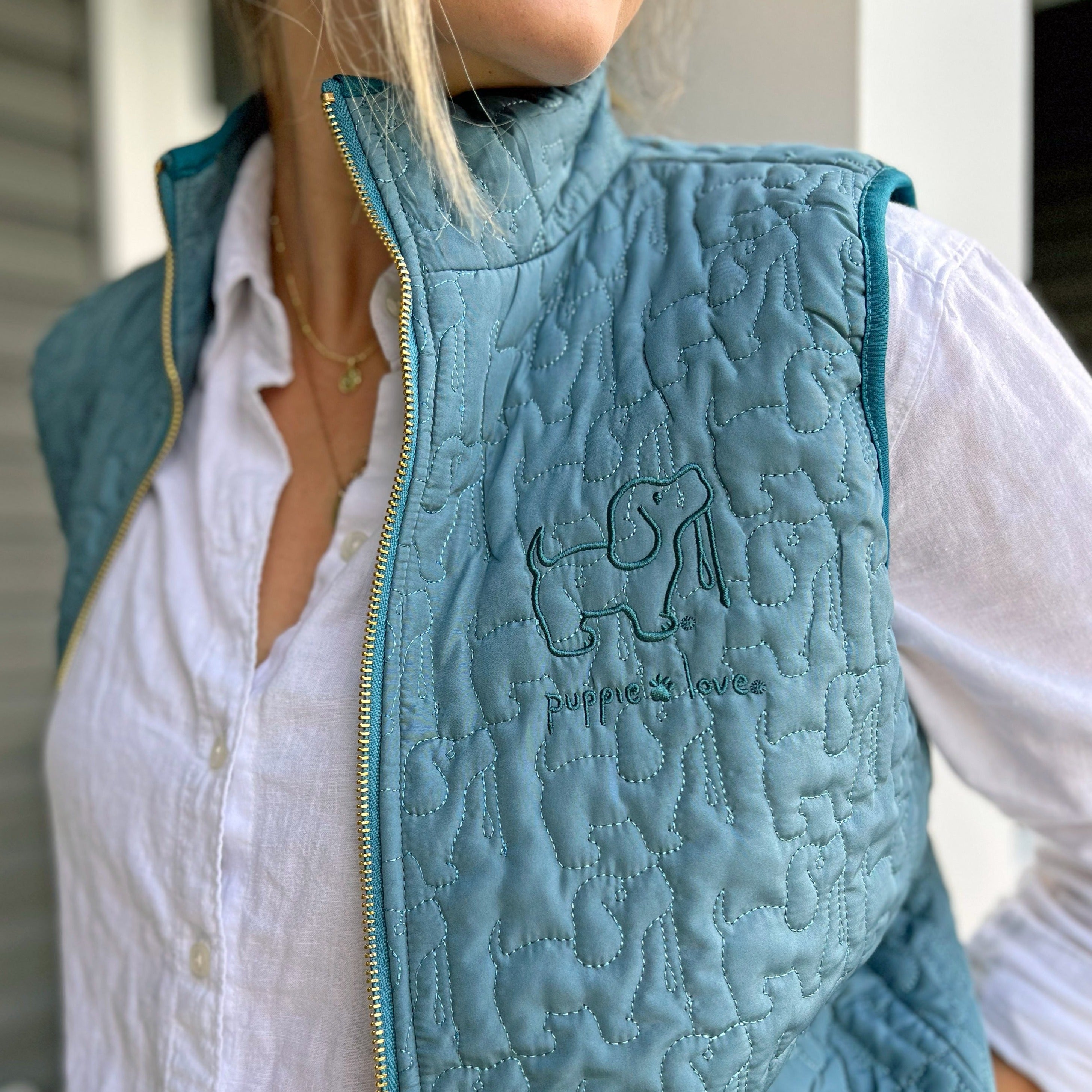 Puppies Quilted Vest Teal