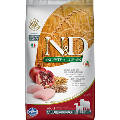 Farmina Natural & Delicious Ancestral Grain Chicken & Pomegranate Adult Medium & Maxi Kibble