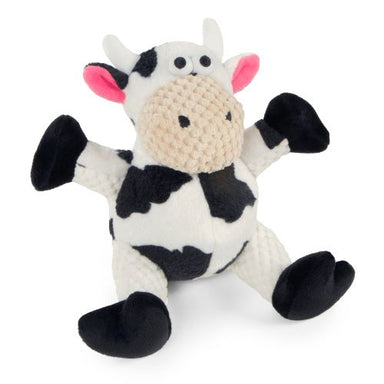 Godog Checkers Sitting Cow Squeaky Plush Dog Toy