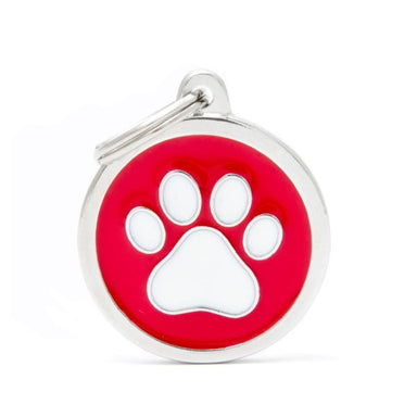 My Family Big Red Circle White Paw ID Tag