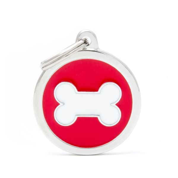 My Family Big Red Circle With White Bone ID Tag