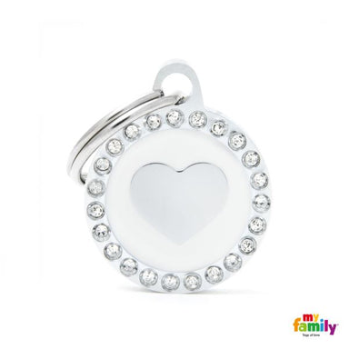 My Family Glam White Heart Circle Strass ID Tag