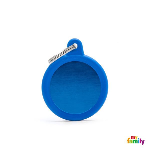 My Family Hushtag Aluminium Blue Circle With Blue Rubber ID Tag