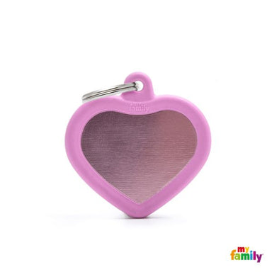 My Family Hushtag Aluminium Pink Heart With Pink Rubber ID Tag