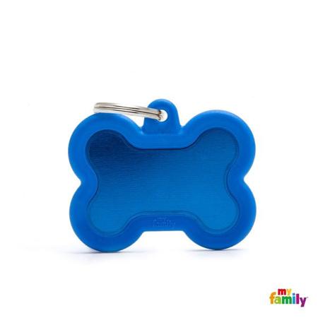 Hushtag Aluminium Blue Bone With Blue Rubber ID Tag
