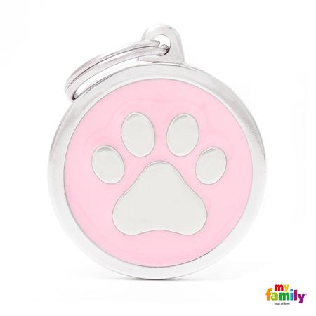 Pink Paw Circle Dog Tag